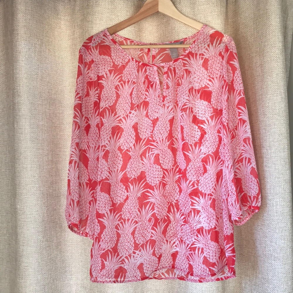 Banana Republic coral top with pineapples